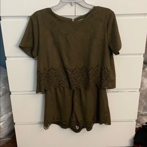 Army Green Suede Romper